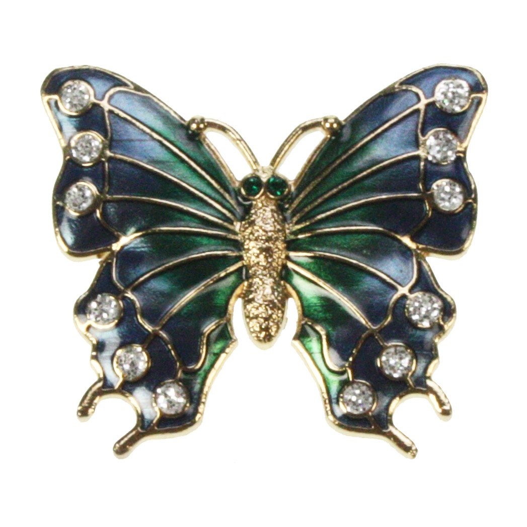 Broche Vlinder blauw/groen met antieke kaart